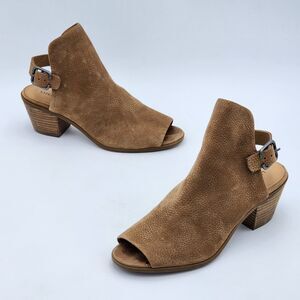 Lucky Brand Bray Buckle Slingback Peep Toe Booties Sandals Brown Size 7.5